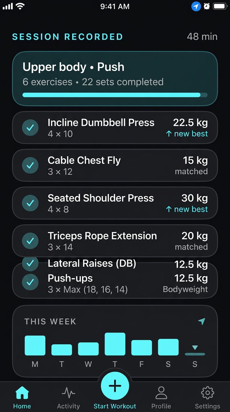 PumpCal workout summary